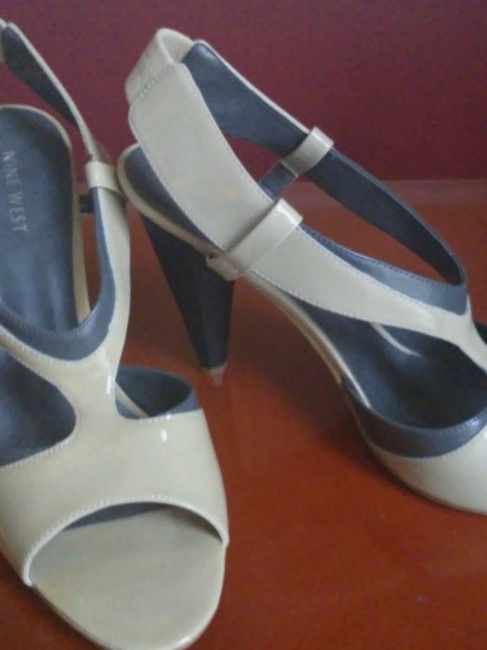 Nine West Cream and Black Cutout Slingback Heels